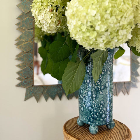 Ball Foot Vase in Bursty Blue Glaze I Small Chip