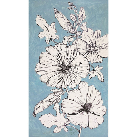 Christian Brechneff, Hollyhocks on Blue I