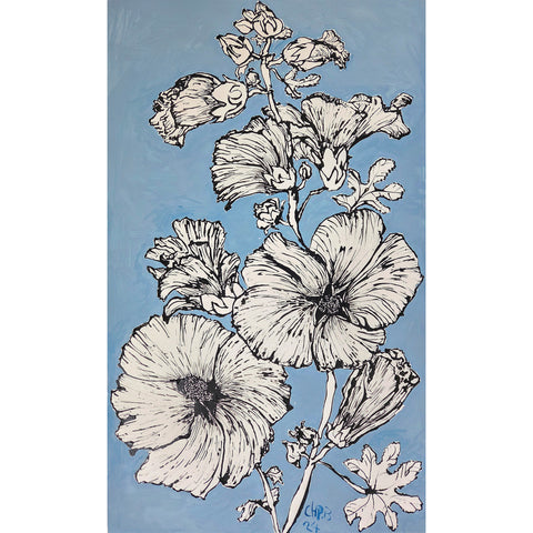 Christian Brechneff, Hollyhocks on Blue I