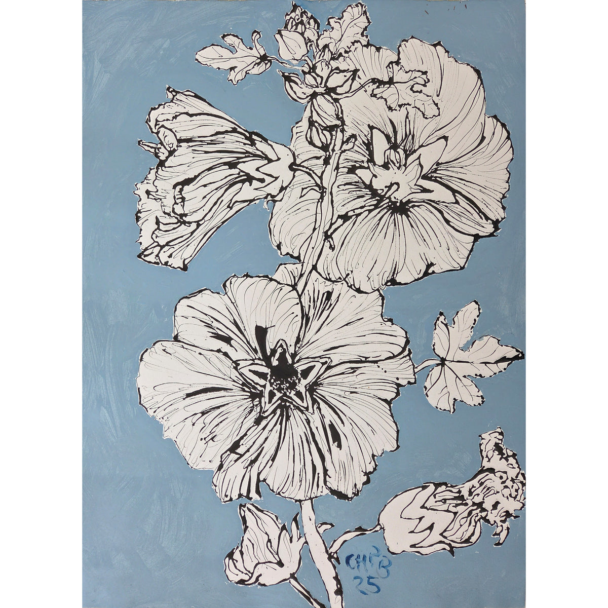 Christian Brechneff, Hollyhocks on Blue I