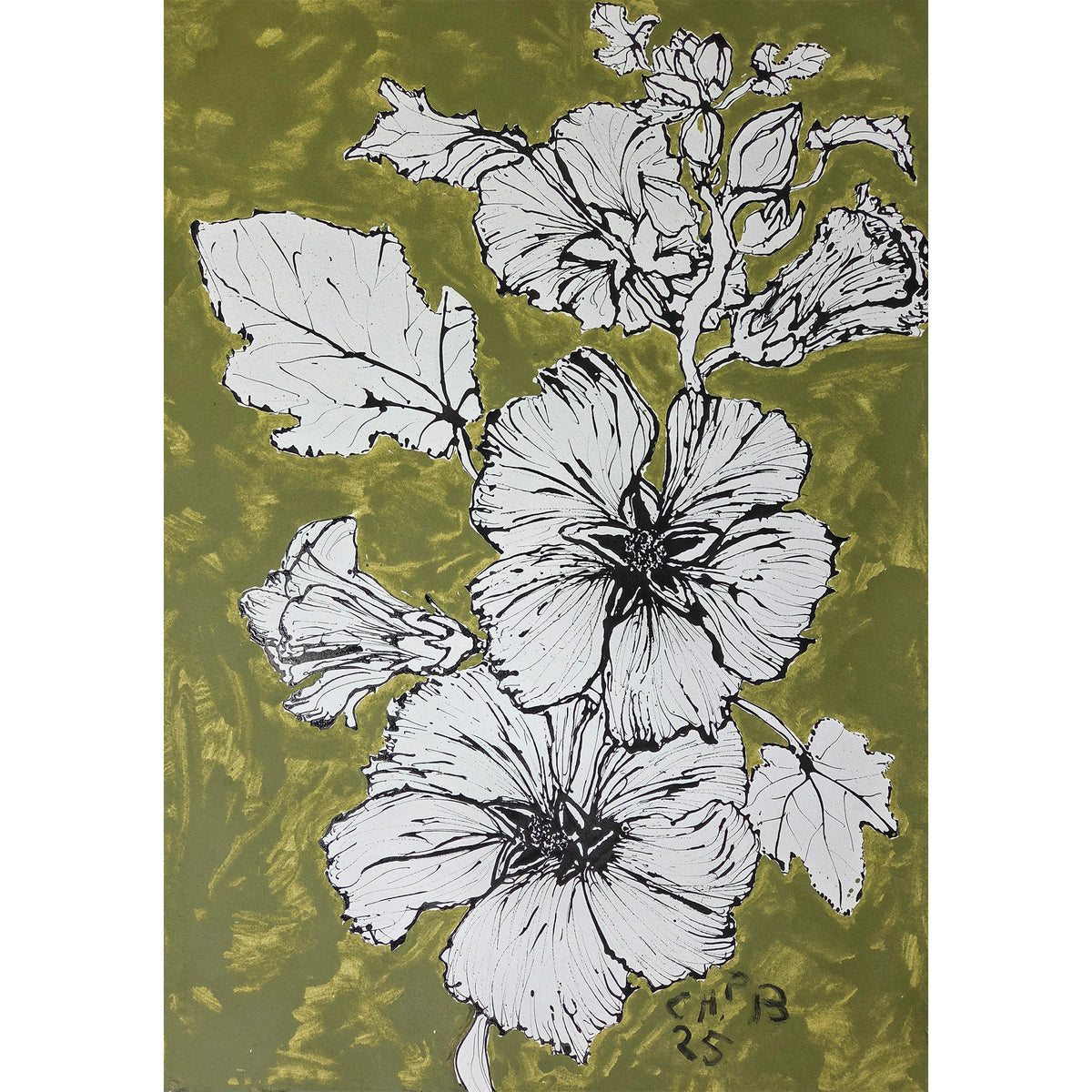 Christian Brechneff, Hollyhocks on Green I