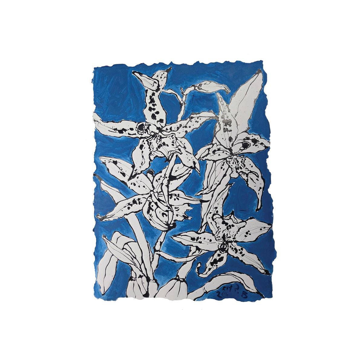 Christian Brechneff, Small Orchids on Cobalt Blue II