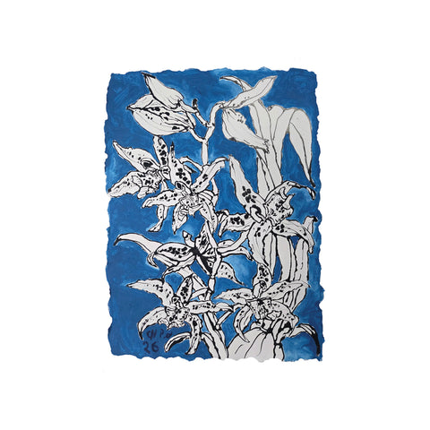 Christian Brechneff, Small Orchids on Cobalt Blue I