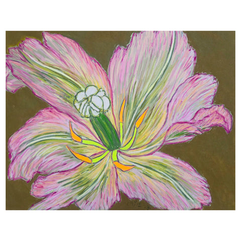 Christian Brechneff,  Hot Pink Tulip Pastel on Khaki Green