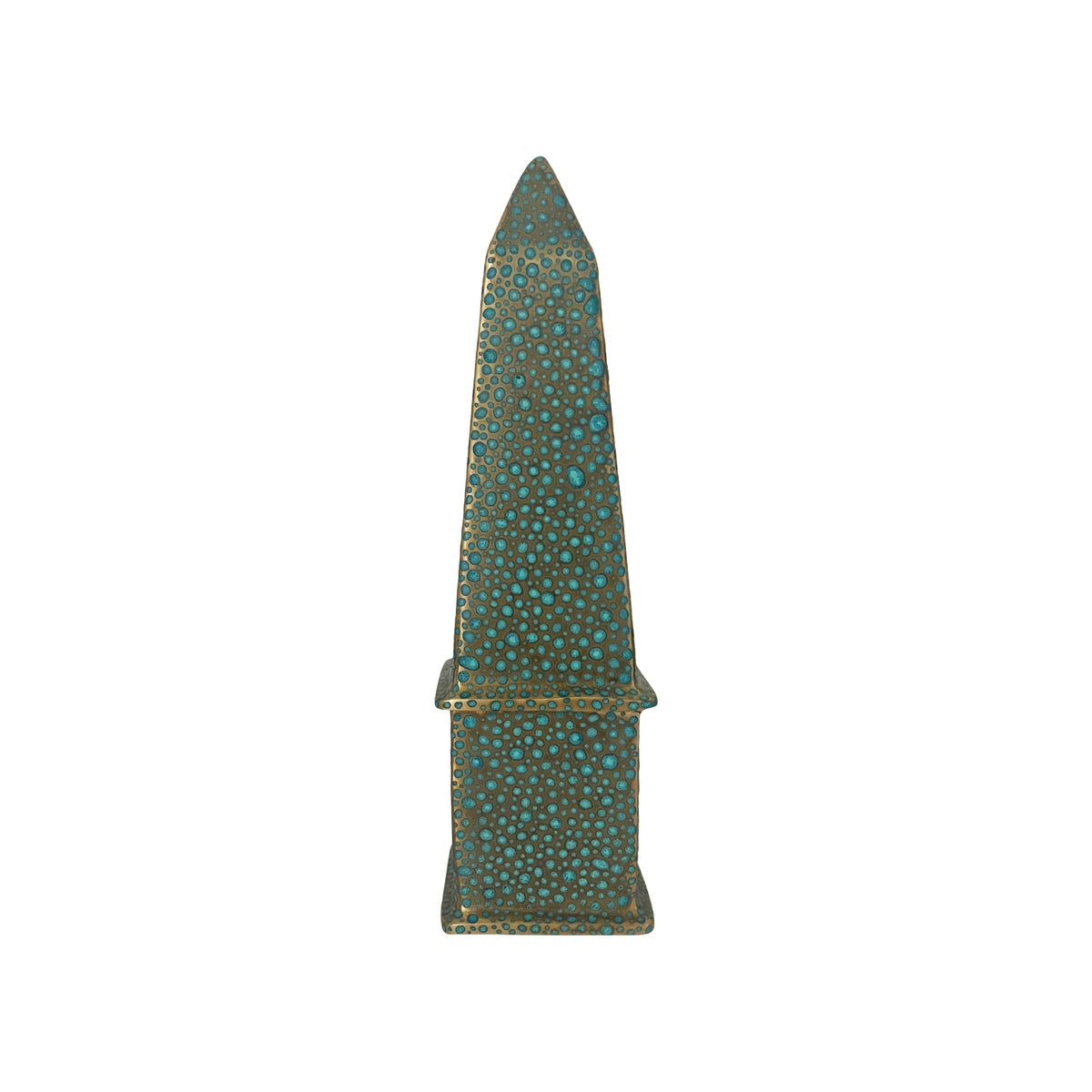 Hand-Painted Brass Obelisk in Turquoise Shagreen