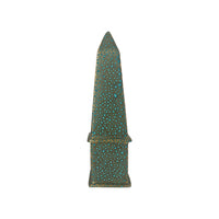 Hand-Painted Brass Obelisk in Turquoise Shagreen