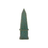 Hand-Painted Brass Obelisk in Turquoise Shagreen