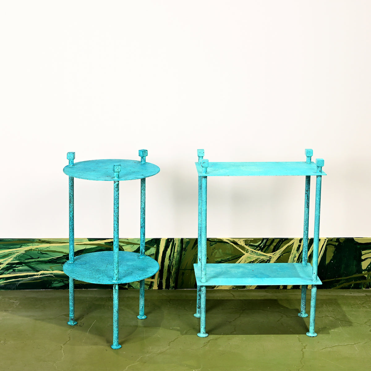 2 Row Blue Table Two-Tier Slim Side Table in Marine Blue – KRB