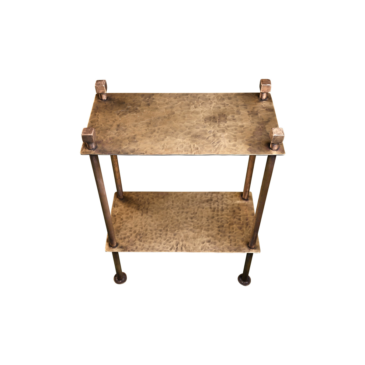 Two-Tier Slim Side Table in Gouged Brass