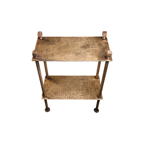 Two-Tier Slim Side Table in Gouged Brass