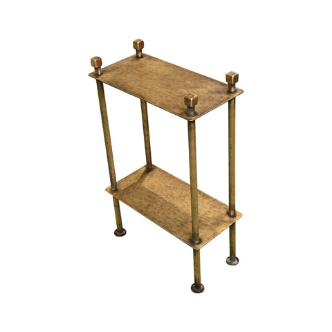 Petite Two-Tier Slim Side Table in Gouged Brass