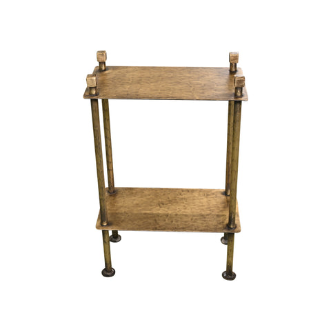 Petite Two-Tier Slim Side Table in Gouged Brass