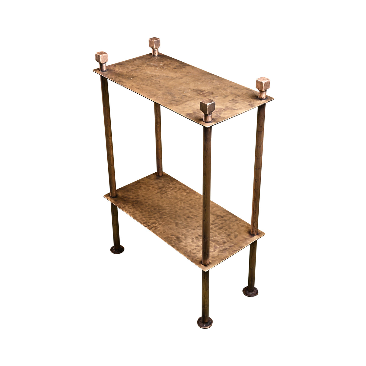 Two-Tier Slim Side Table in Gouged Brass