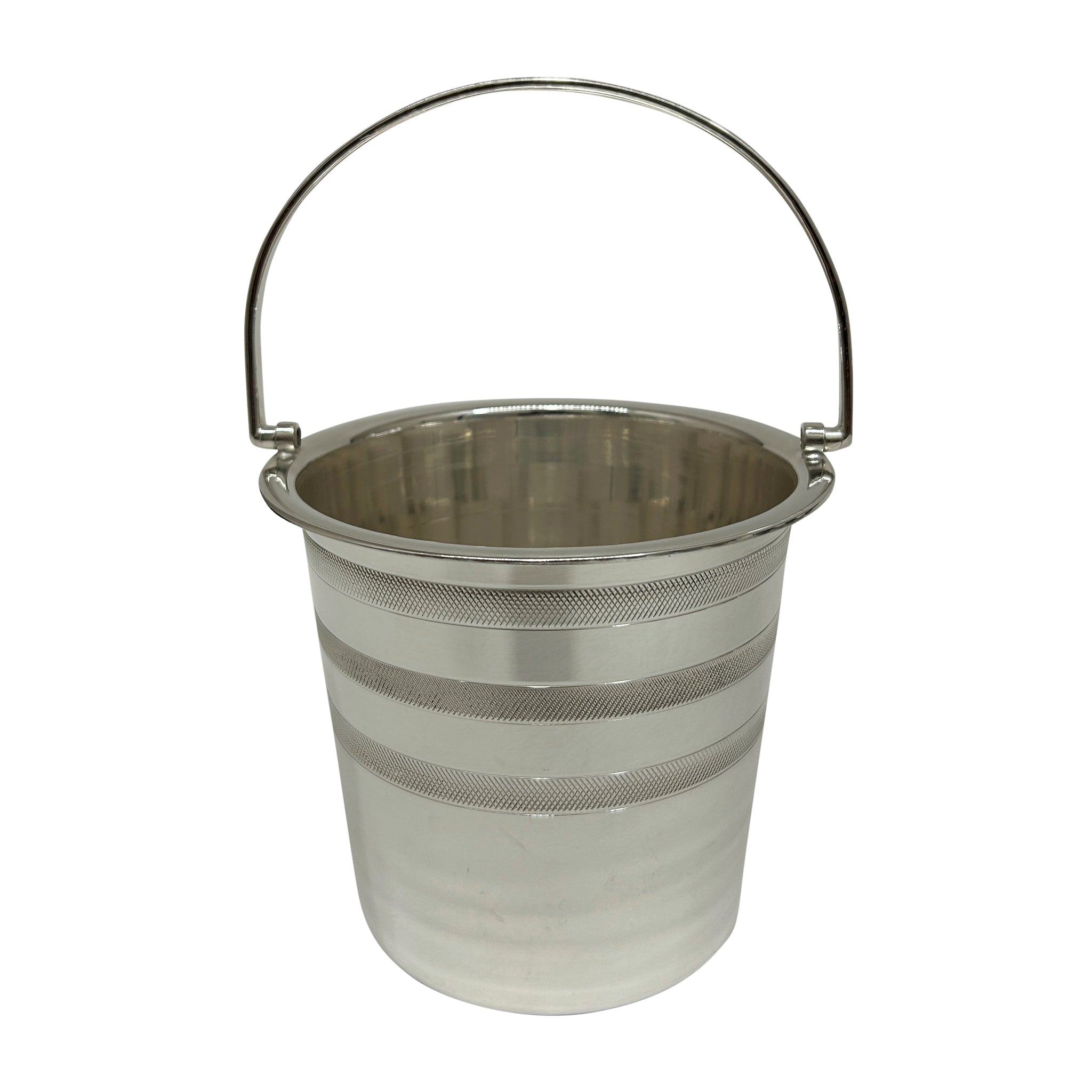 Vintage Ice Pail with Hinged Handle and Engine-Turned Banding