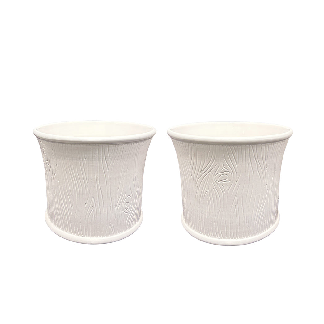 Faux Bois Planter in Matte White