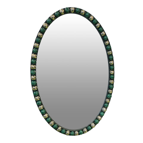 Irish Oval Mirror in Platinum Luster and Peacock