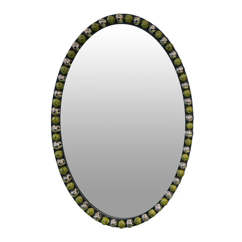 Irish Oval Mirror in Platinum Luster and Spruce