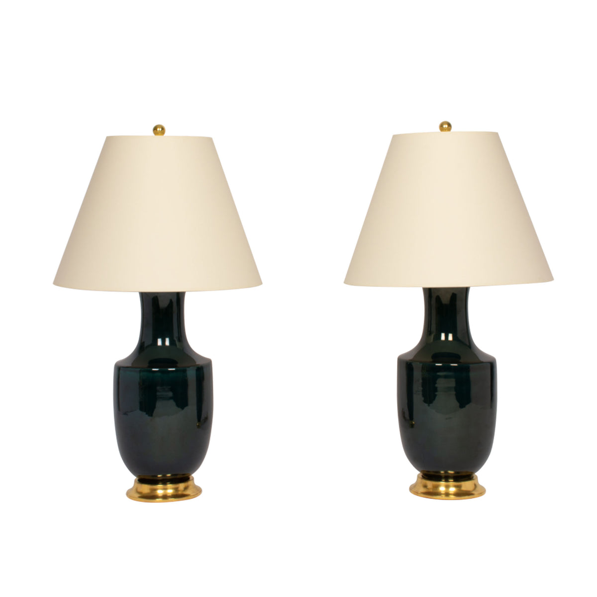 Pair of Ming Lamps in Peacock