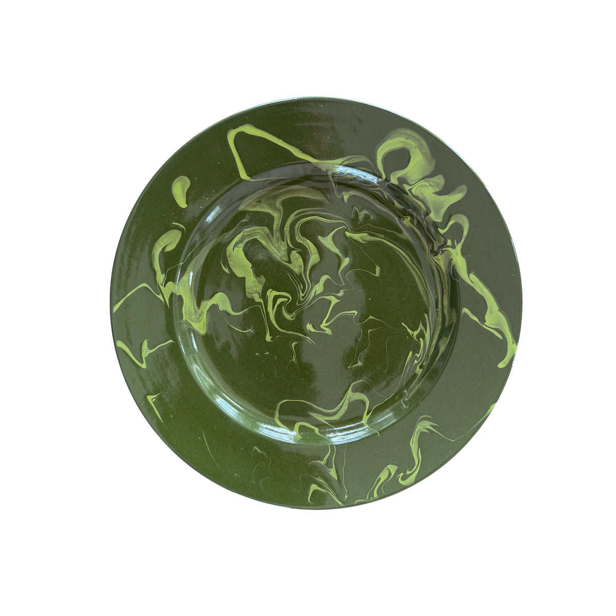 Marbled Dinner Plate in Lime on Dark Green