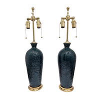 Pair of Seth Lamps in Olive Chipping