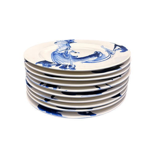 Set of 10 Marbleized Dinner Plates in Deflt Blue Marble