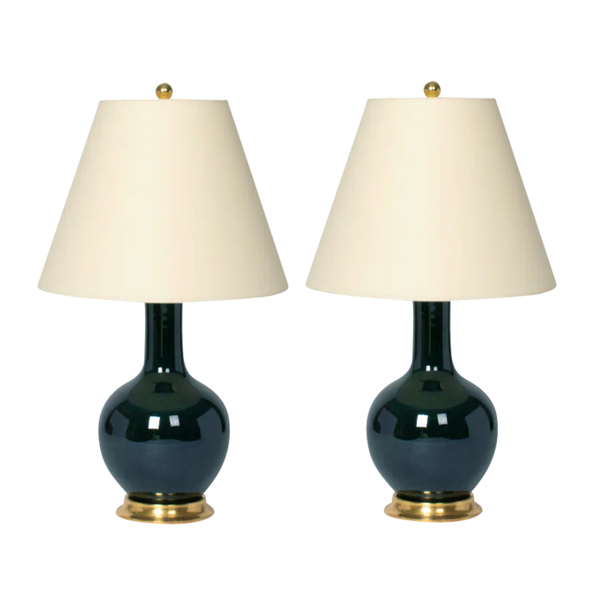 Pair of Single Gourd Lamp in Peacock