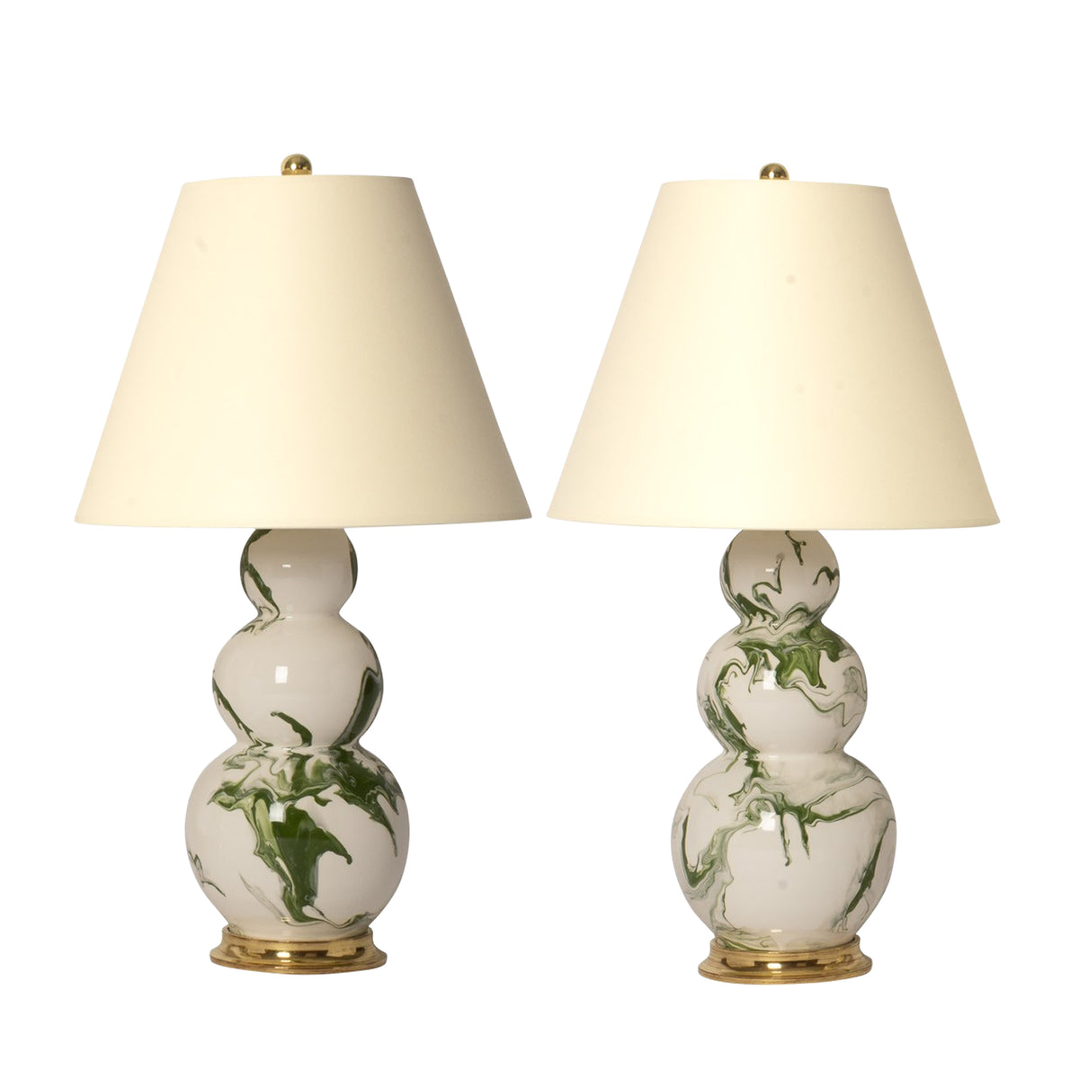Pair of Three Ball Medium Lamps in Dark Green Marble