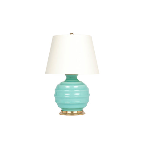 Wide Ribbed Ball Lamp in Pale Blue Green