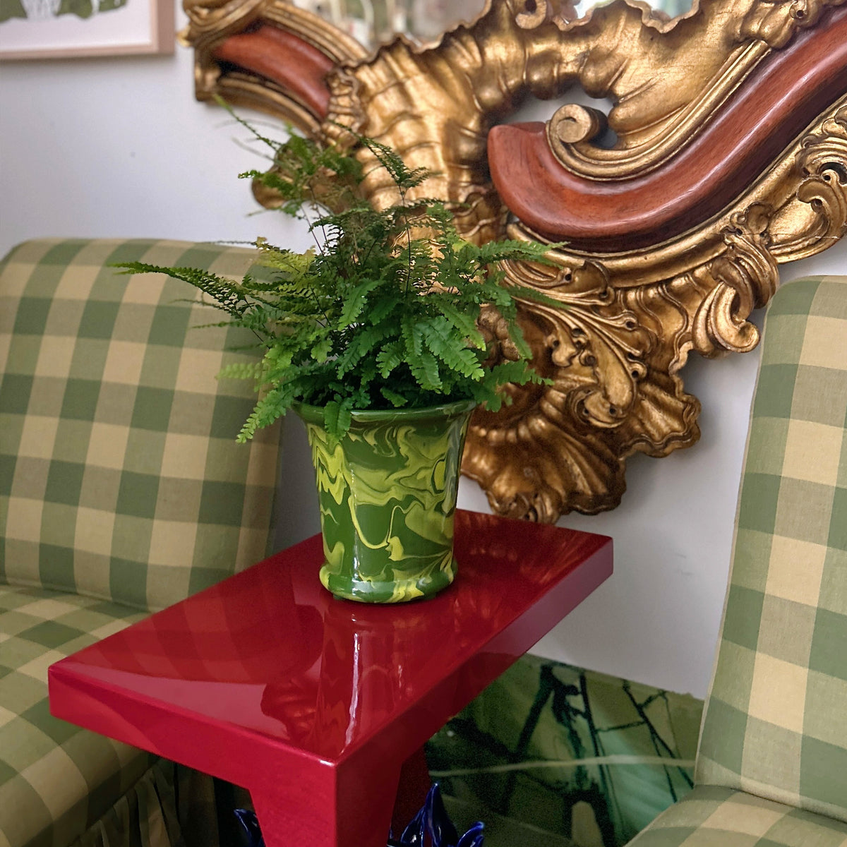 Lime on Dark Green Marbled Cachepot