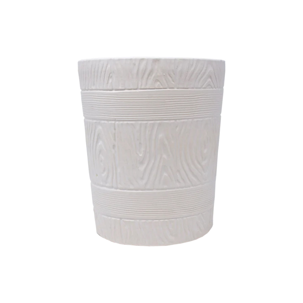 Tall Faux Bois Barrel Cachepot in Matte White