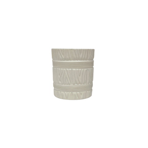 Faux Bois Brush Pot in Matte White