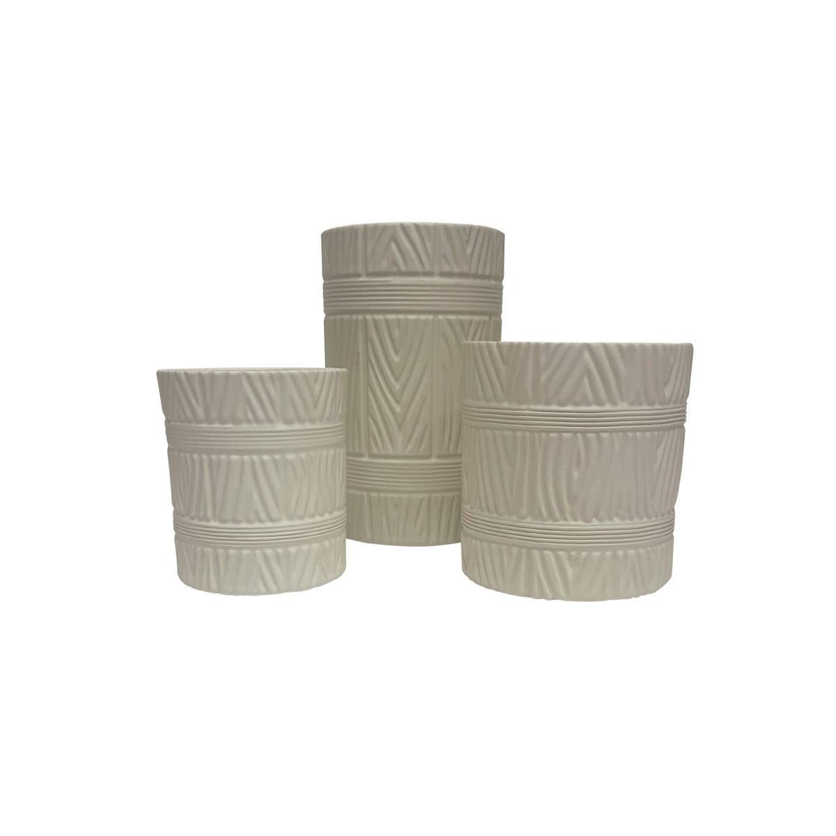 Faux Bois Brush Pot in Matte White