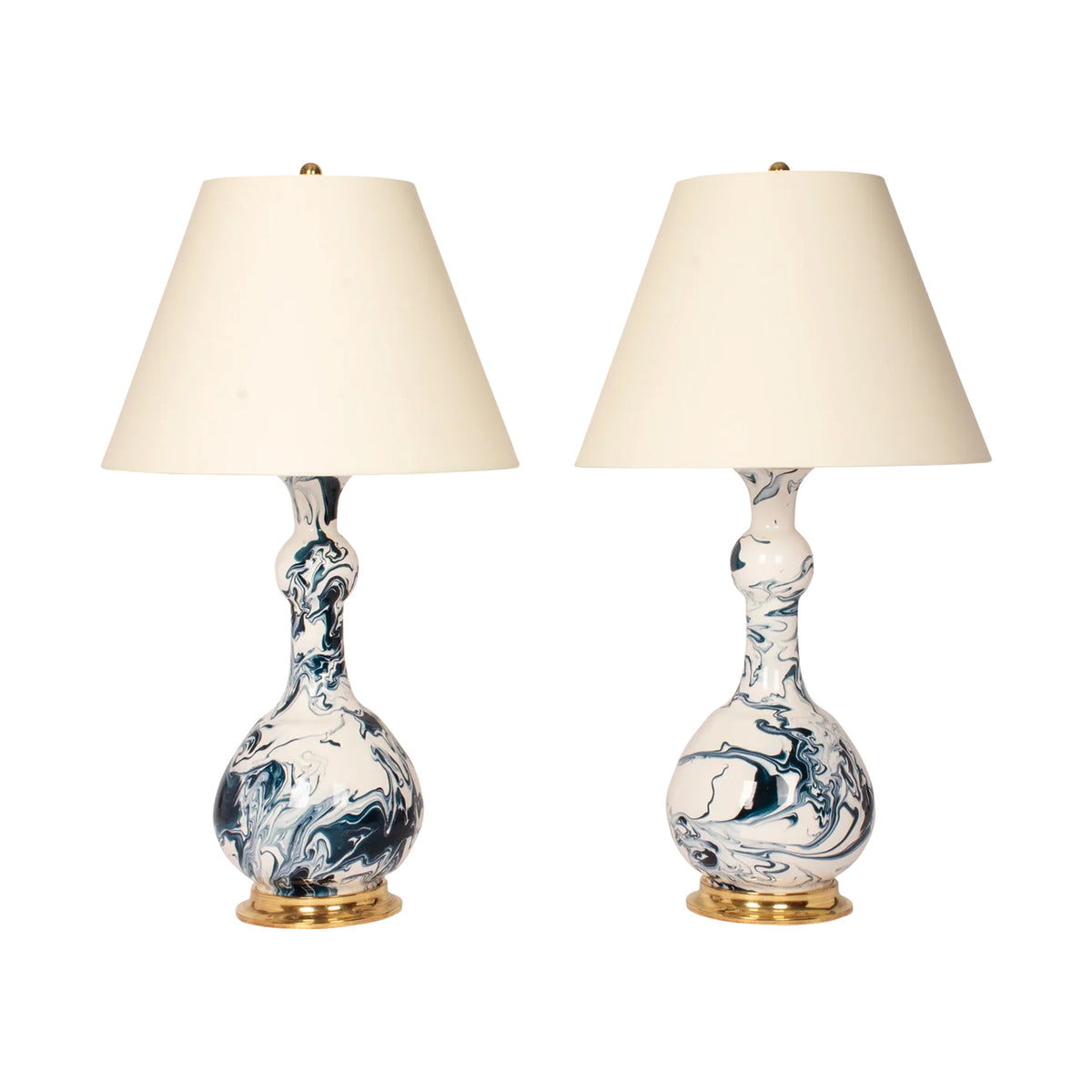 Pair of Cameron Lamps in Teal Marble