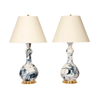 Pair of Cameron Lamps in Teal Marble