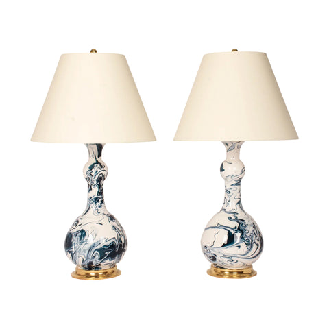 Pair of Cameron Lamps in Teal Marble