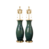 Pair of Clare Lamps in Matte Green Patina and Alligator