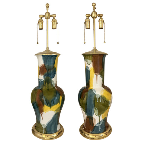 Pair of Garniture Lamps in Spinach and Egg