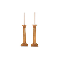 Pair of Corinthian Column Candlestick Lamps in Gold Luster