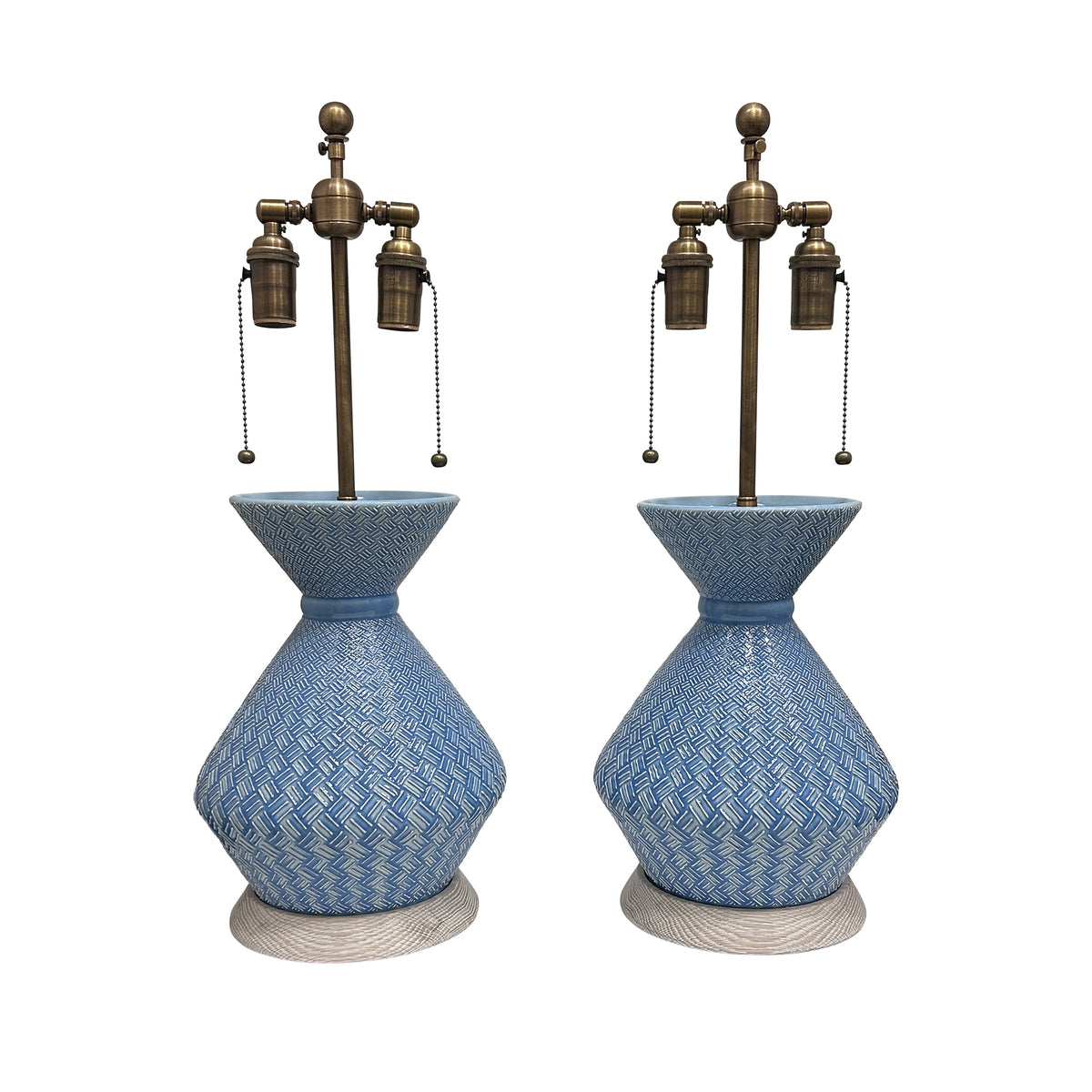 Pair of Medium Hager Lamps with Slip-Trailed Basketweave in Cornflower