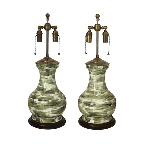 Pair of Medium Hann Lamps in Green Brushstrokes