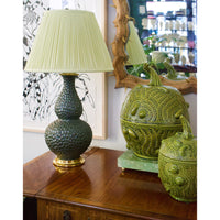 Pair of Large Aurora Lamps with Chipping in Matte Green Patina