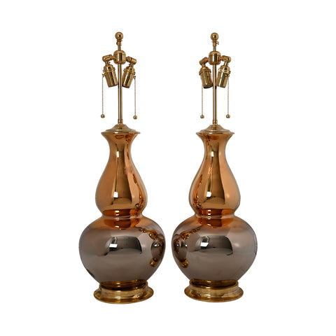 Pair of Large Aurora Lamps in Mixed Luster