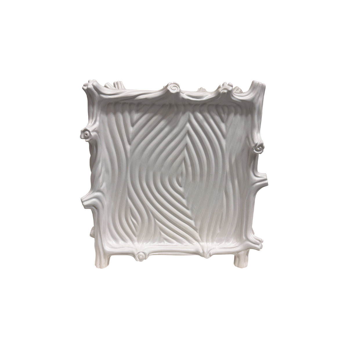 Large Square Faux Bois Cachepot in Matte White