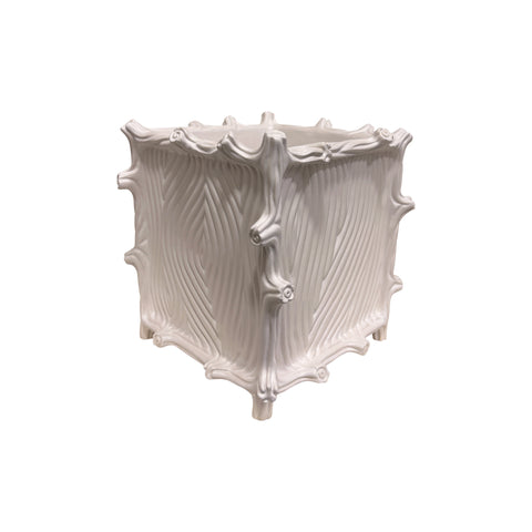 Large Square Faux Bois Cachepot in Matte White
