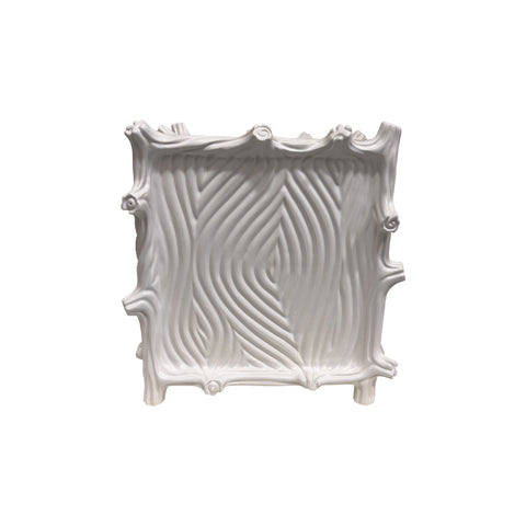 Large Square Faux Bois Cachepot in Matte White