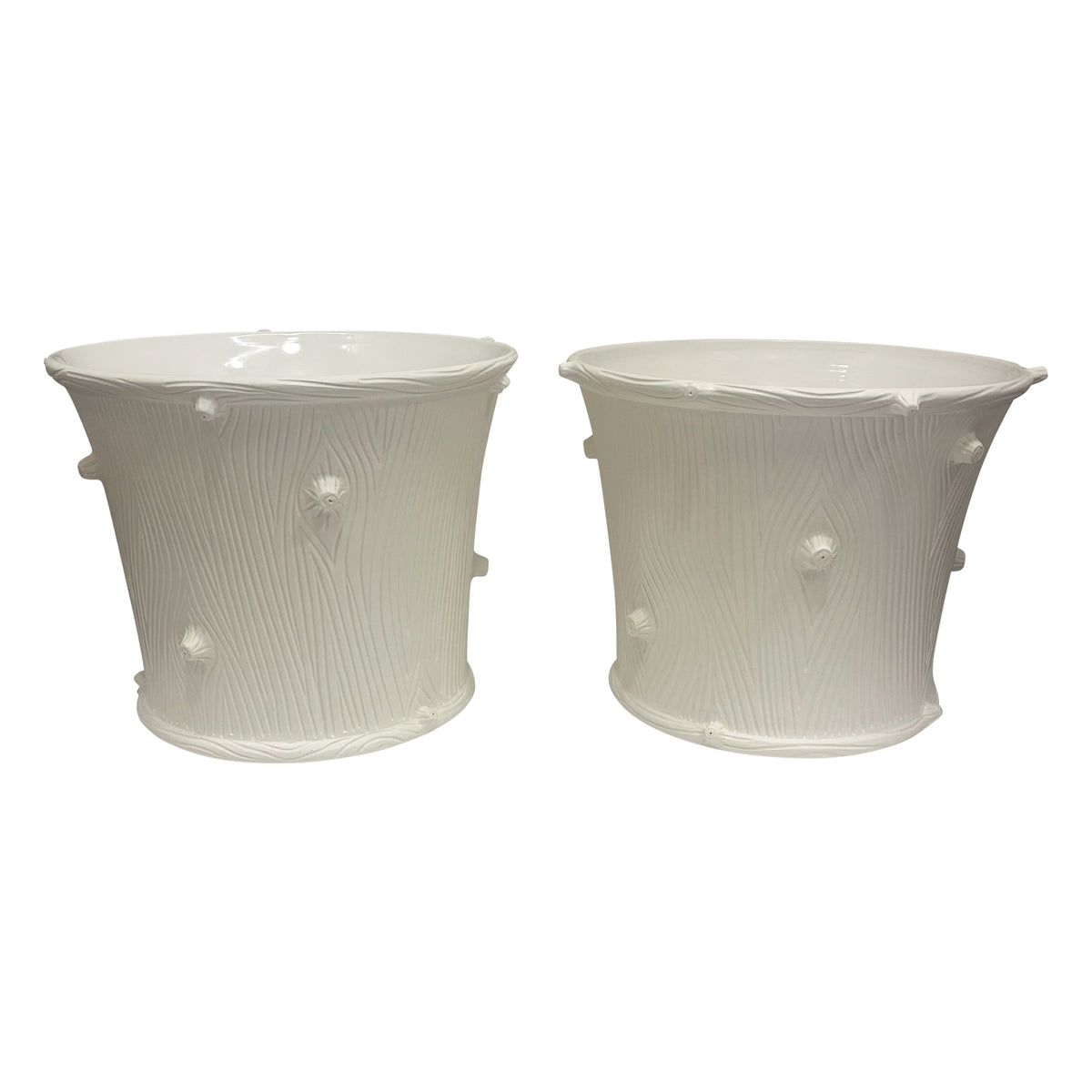 Large Faux Bois Planter with Nubs in Matte White