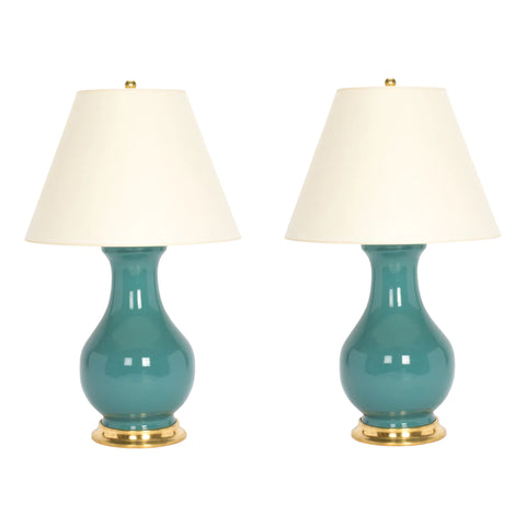 Pair of Large Hann Lamps in Aqua