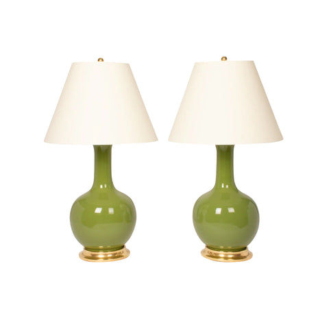 Pair of Large Single Gourd Lamps in Avocado