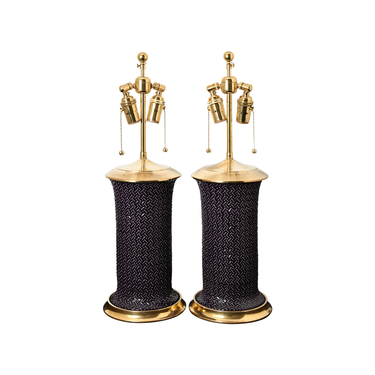 Pair of Medium Patricia Lamps in Purple with Slip-Trailed Dots and Dashes