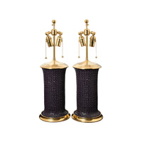 Pair of Medium Patricia Lamps in Purple with Slip-Trailed Dots and Dashes